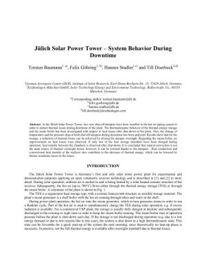 Jülich Solar Power Tower – System Behavior During Downtime