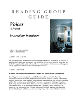 READING GROUP GUIDE Voices a Novel by Arnaldur Indridason