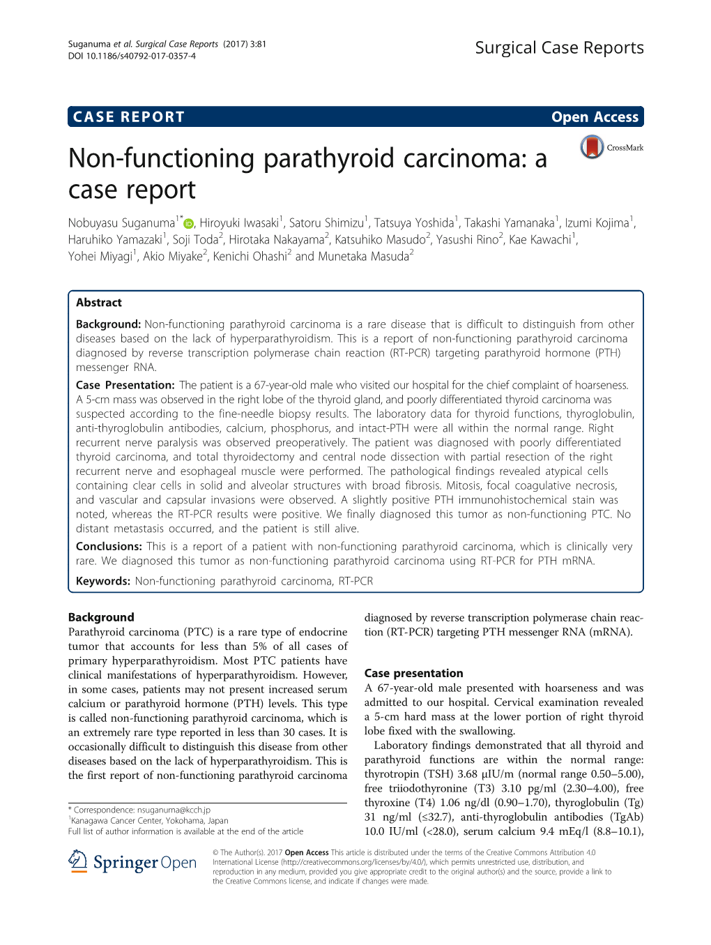 Non-Functioning Parathyroid Carcinoma: a Case Report