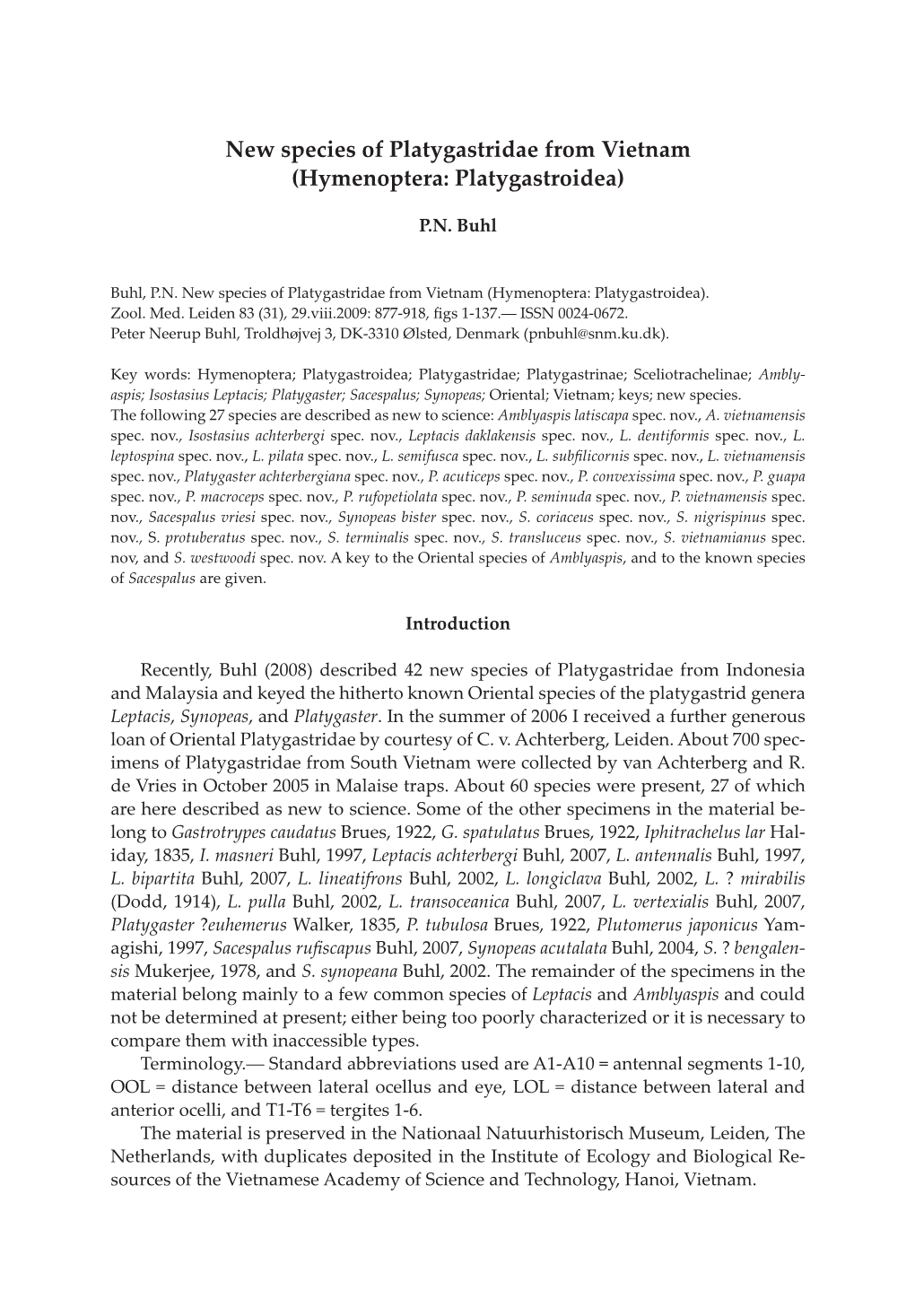 New Species of Platygastridae from Vietnam (Hymenoptera: Platygastroidea)