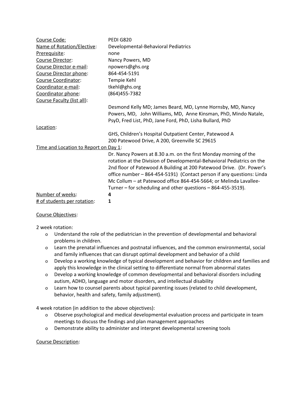 Name of Rotation/Elective: Developmental-Behavioral Pediatrics