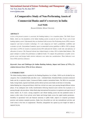 A Comparative Study of Non-Performing Assets of Commercial Banks and It's Recovery in India