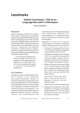 Kothari Commission, 1964-66 on Language Education: in Retrospect