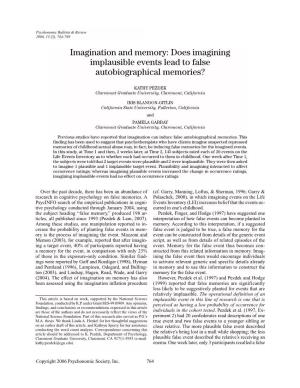 Imagination and Memory: Does Imagining Implausible Events Lead to False Autobiographical Memories?