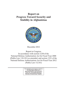 December 2012 Report on Progress Toward Security and Stability In