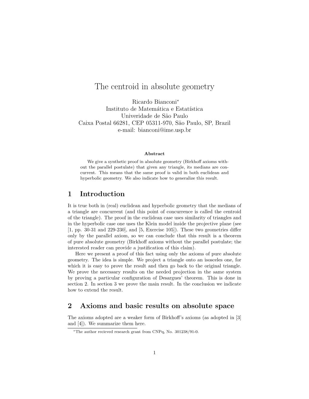 The Centroid in Absolute Geometry - DocsLib