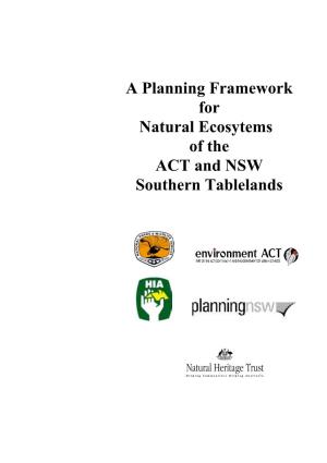 Planning Frameowrk for the ACT and Southern Tablelands