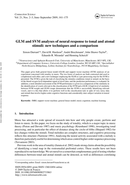 GLM and SVM Analyses of Neural Response to Tonal and Atonal Stimuli: New Techniques and a Comparison