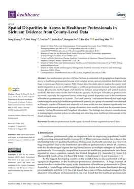 Spatial Disparities in Access to Healthcare Professionals in Sichuan: Evidence from County-Level Data
