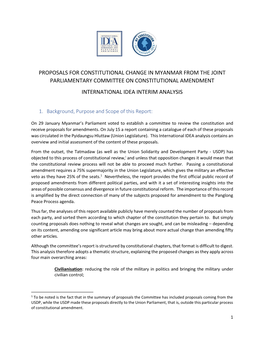 Proposals for Constitutional Change in Myanmar from the Joint Parliamentary Committee on Constitutional Amendment International Idea Interim Analysis