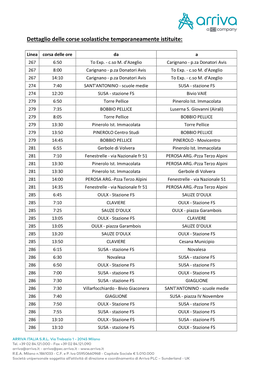 Dettaglio Delle Corse Scolastiche Temporaneamente Istituite