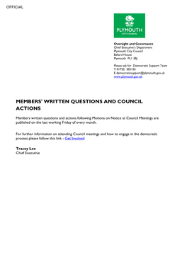 (Public Pack)Agenda Document for Members' Written Questions And