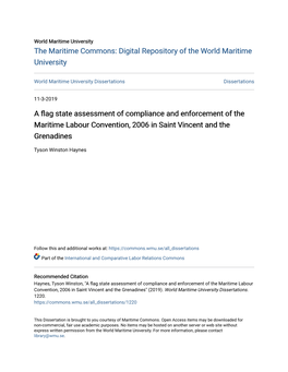A Flag State Assessment of Compliance and Enforcement of the Maritime Labour Convention, 2006 in Saint Vincent and the Grenadines