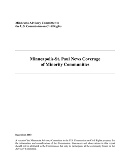 Minneapolis-St. Paul News Coverage of Minority Communities