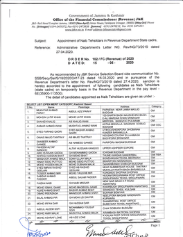 Appointment of Naib Tehsildars in Revenue Department State Cadre