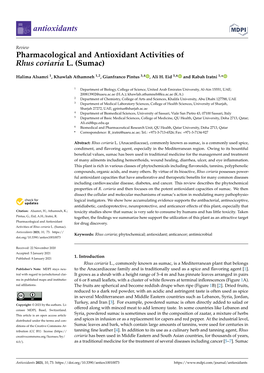 Pharmacological and Antioxidant Activities of Rhus Coriaria L. (Sumac)