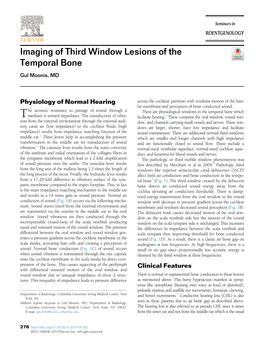 Imaging of Third Window Lesions of the Temporal Bone Gul Moonis, MD