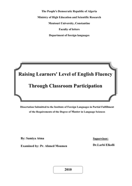 Raising Learners' Level of English Fluency Through Classroom