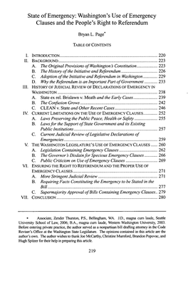 State of Emergency: Washington's Use of Emergency Clauses and the People's Right to Referendum