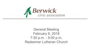 General Meeting February 6, 2018 7:30 P.M