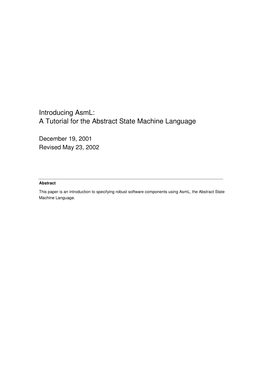 Introducing Asml: a Tutorial for the Abstract State Machine Language