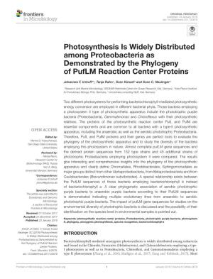 Photosynthesis Is Widely Distributed Among Proteobacteria As Demonstrated by the Phylogeny of Puflm Reaction Center Proteins