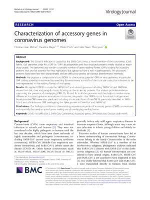 Characterization of Accessory Genes in Coronavirus Genomes Christian Jean Michel1, Claudine Mayer1,2,3, Olivier Poch1 and Julie Dawn Thompson1*