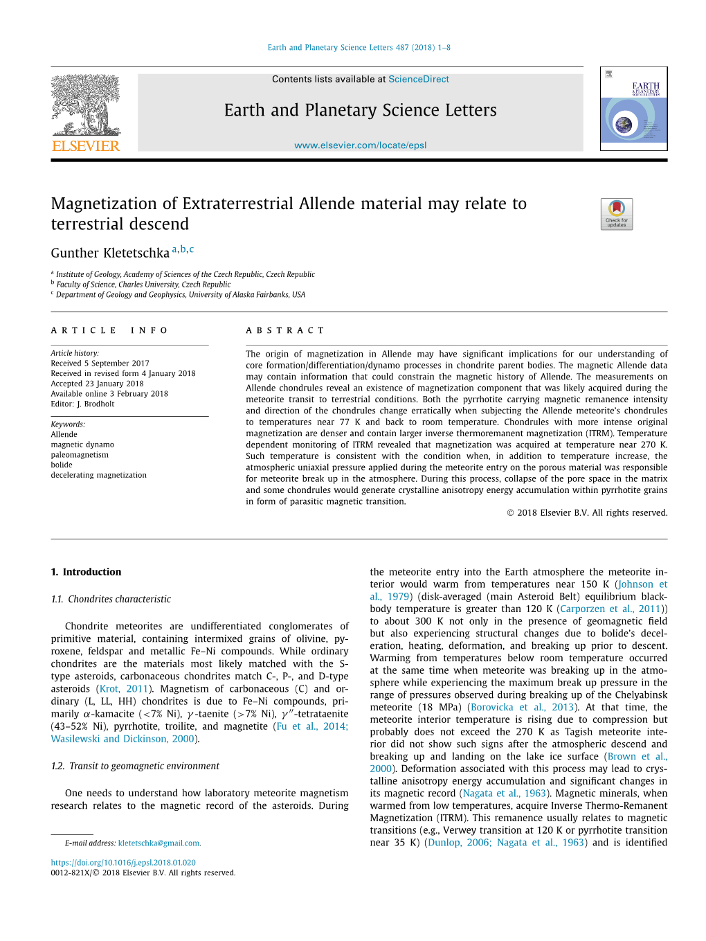 Magnetization of Extraterrestrial Allende Material May Relate to Terrestrial Descend