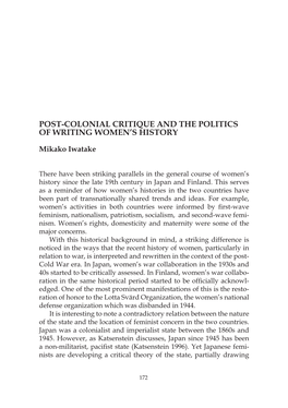 Post-Colonial Critique and the Politics of Writing Women’S History