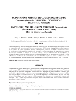 OVIPOSICIÓN Y ASPECTOS BIOLÓGICOS DEL HUEVO DE Oncometopia Clarior (HEMIPTERA: CICADELLIDAE) EN Dioscorea Rotundata