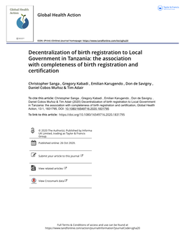 Decentralization of Birth Registration to Local Government in Tanzania: the Association with Completeness of Birth Registration and Certification