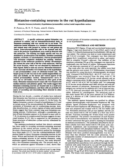 Histamine-Containing Neurons in the Rat Hypothalamus (Histamine/Immunocytochemistry/Hypothalamus/Premammillary Nucleus/Caudal Magnocellular Nucleus) P