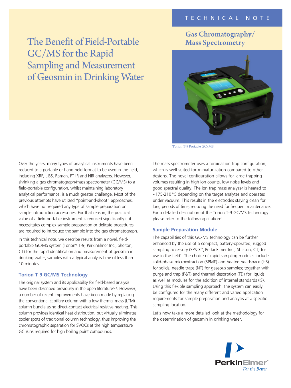 The Benefit of Field-Portable GC/MS for the Rapid Sampling and Measurement of Geosmin in Drinking Water