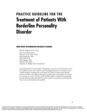 Treatment of Patients with Borderline Personality Disorder