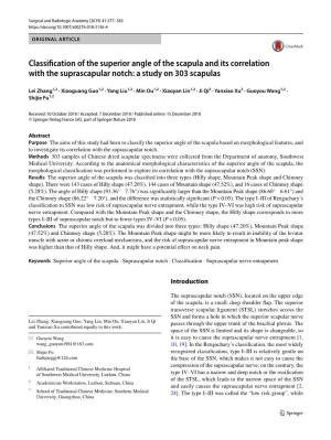 Classification of the Superior Angle of the Scapula and Its Correlation with the Suprascapular Notch: a Study on 303 Scapulas