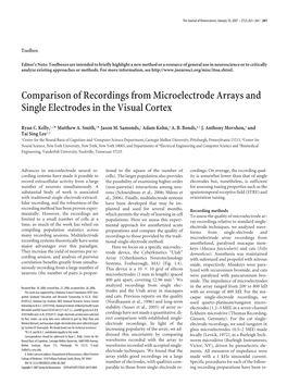 Comparison of Recordings from Microelectrode Arrays and Single Electrodes in the Visual Cortex