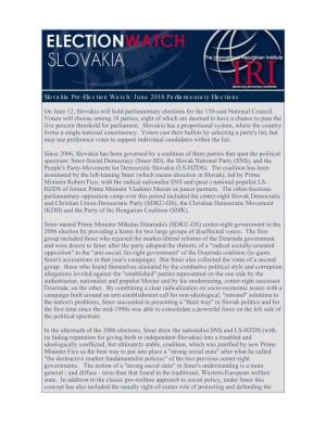 Slovakia Pre-Election Watch: June 2010 Parliamentary Elections
