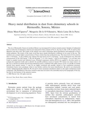 Heavy Metal Distribution in Dust from Elementary Schools in Hermosillo, Sonora, Me´Xico