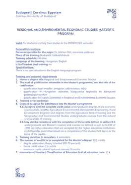 Regional and Enviromental Economic Studies Master's Program