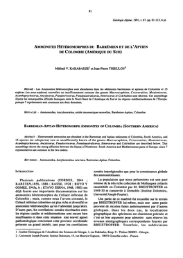Ammonites Hétéromorphes Du Barrémien Et De L'apteen De Colombie (Amérique Du Sud)