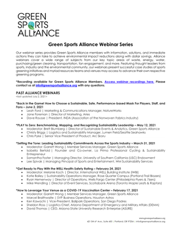 Green Sports Alliance Webinar Series