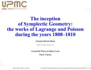 The Inception of Symplectic Geometry: the Works of Lagrange and Poisson During the Years 1808–1810