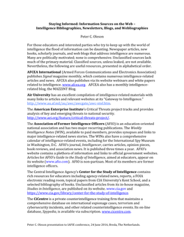 Information Sources on the Web – Intelligence Bibliographies, Newsletters, Blogs, and Webliographies