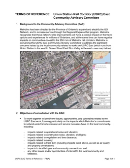 TERMS of REFERENCE Union Station Rail Corridor (USRC) East Community Advisory Committee