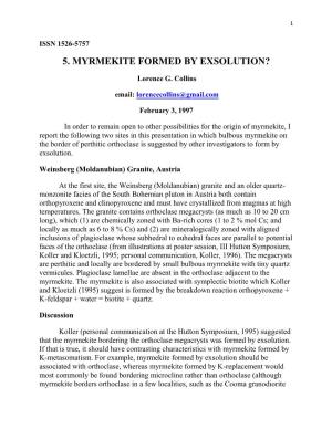 5. Myrmekite Formed by Exsolution?