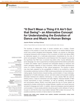 An Alternative Concept for Understanding the Evolution of Dance and Music in Human Beings