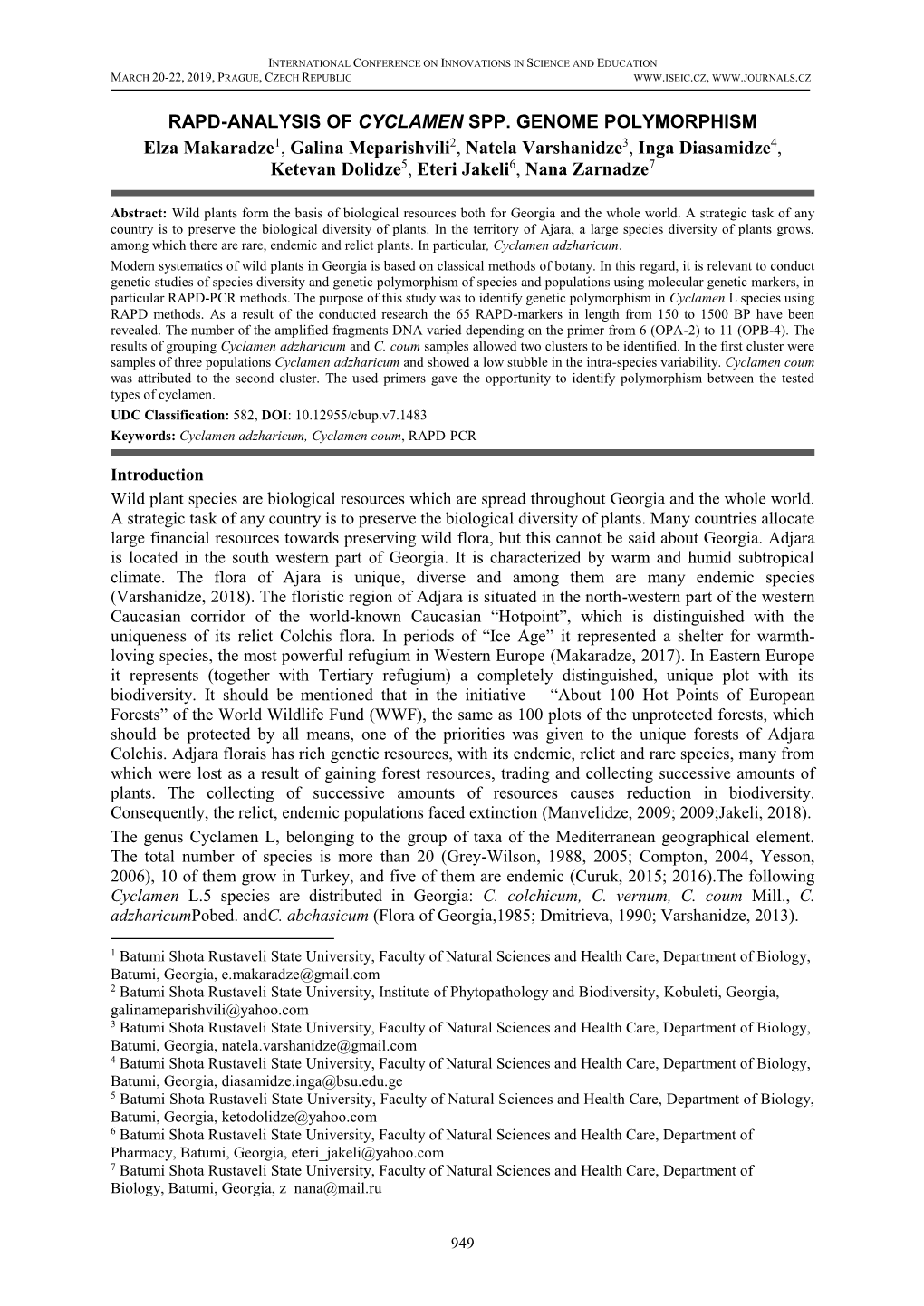 RAPD-ANALYSIS of CYCLAMEN SPP. GENOME POLYMORPHISM Elza Makaradze1