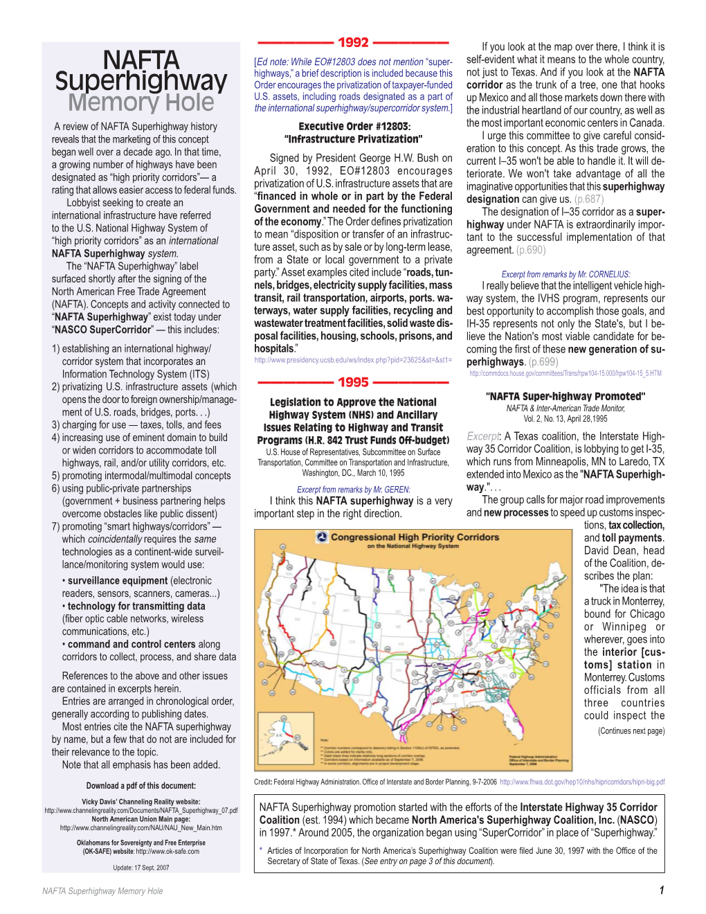 NAFTA Superhighway Order Encourages the Privatization of Taxpayer-Funded Corridor As the Trunk of a Tree, One That Hooks U.S