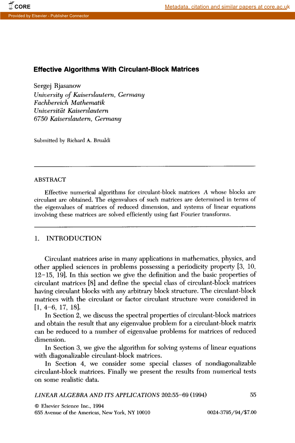 Effective Algorithms with Circulant-Block Matrices CORE