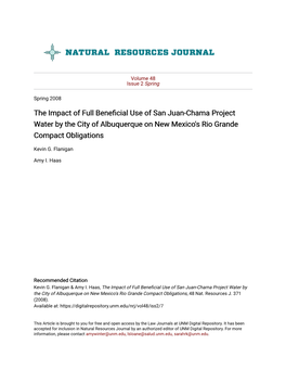 The Impact of Full Beneficial Use of San Juan-Chama Project Water by the City of Albuquerque on New Mexico's Rio Grande Compact Obligations